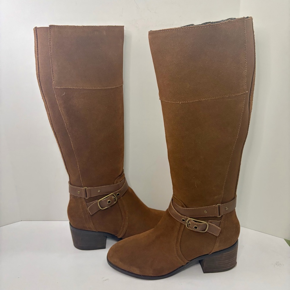 Easy Spirit Evolve Brown Suede Leather Buckle Knee High Boots Size 8 1/2